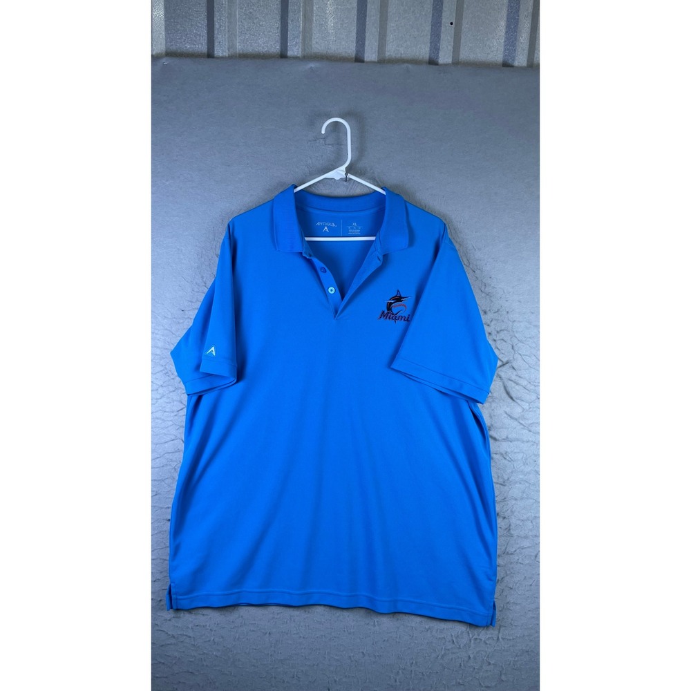 Antigua Polo Shirt Mens XL Blue Excellent Miami Marlins MLB Performance Pique